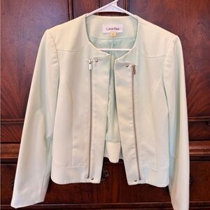 Calvin Klein Pale Mint Zip-Front Blazer